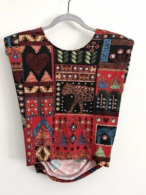 FARM Rio Red Multicolor Patchwork Print Sleeveless Blouse